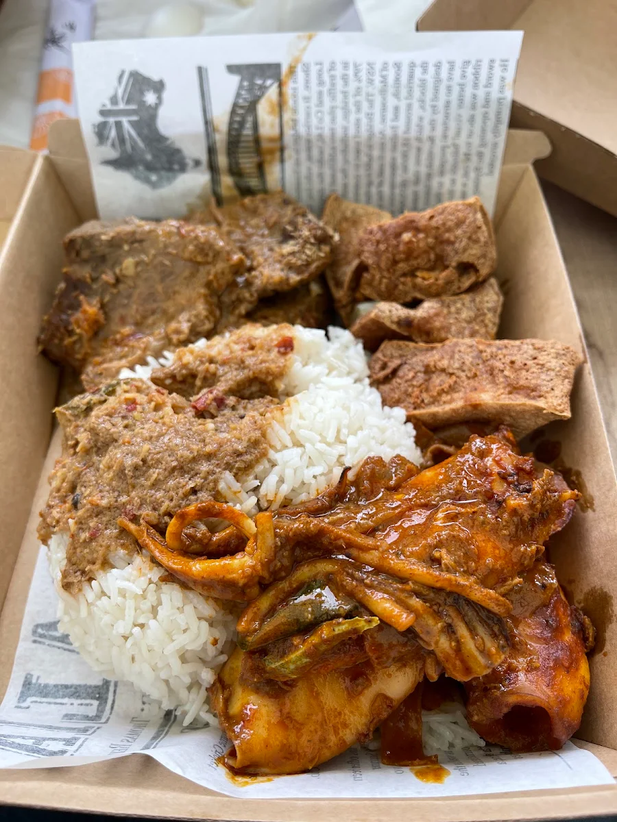 Signature Nasi Lemak with Malay Spiced Fried Chicken with Malay Spiced Fried Chicken, Satay Boss 老椰子