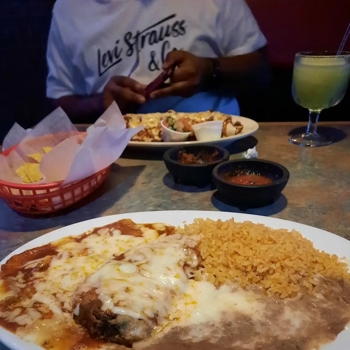 Cheese Enchilada Chalupa with Beans and Rice