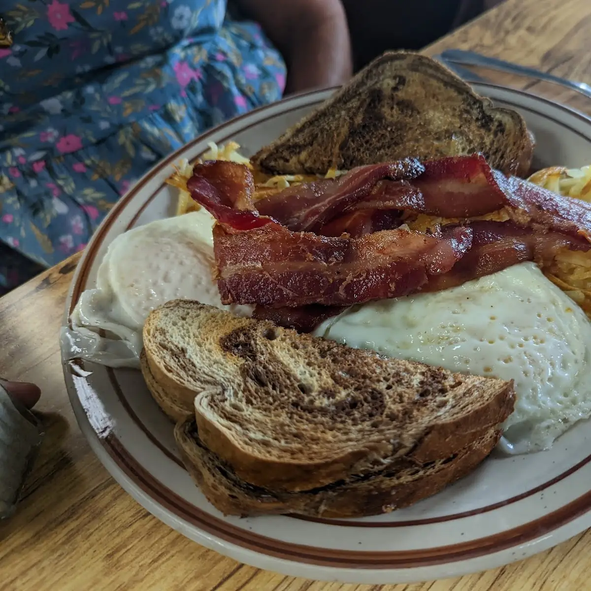 Eggs Bacon Hash Browns and Toast