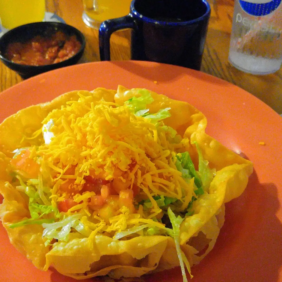 Taco Salad with Salsa and Coffee