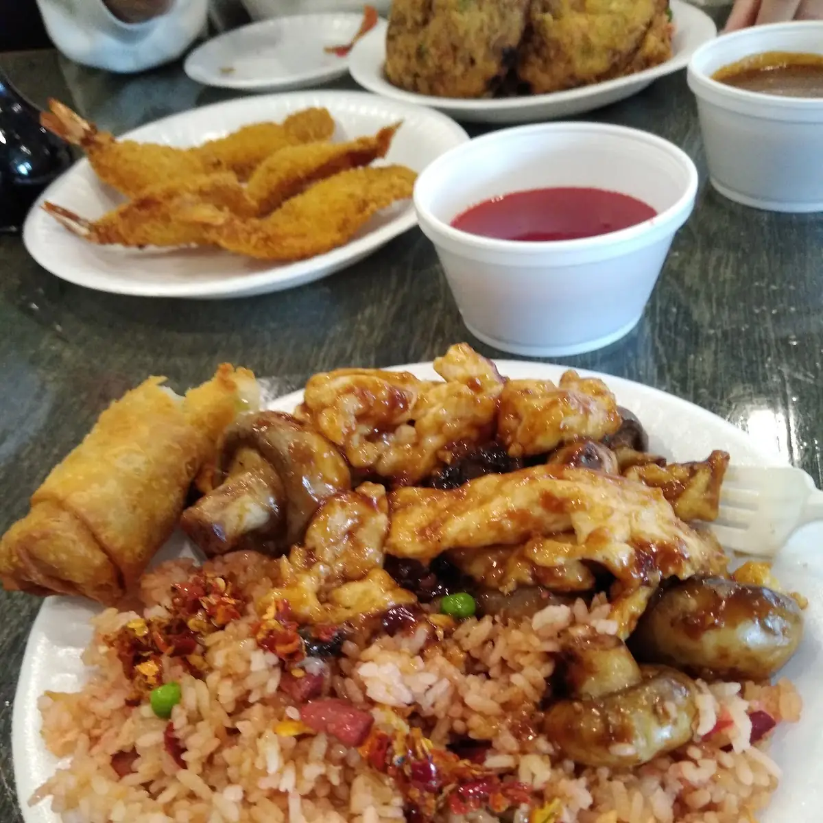 Chicken and Mushrooms and Pork Fried Rice
