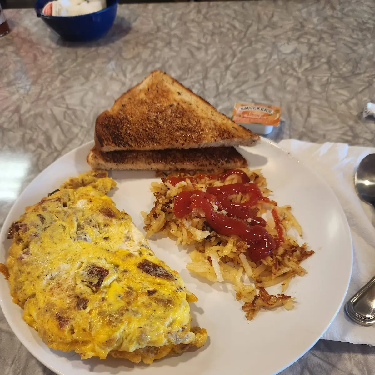 Meat Lovers Omelette and Hash Brown