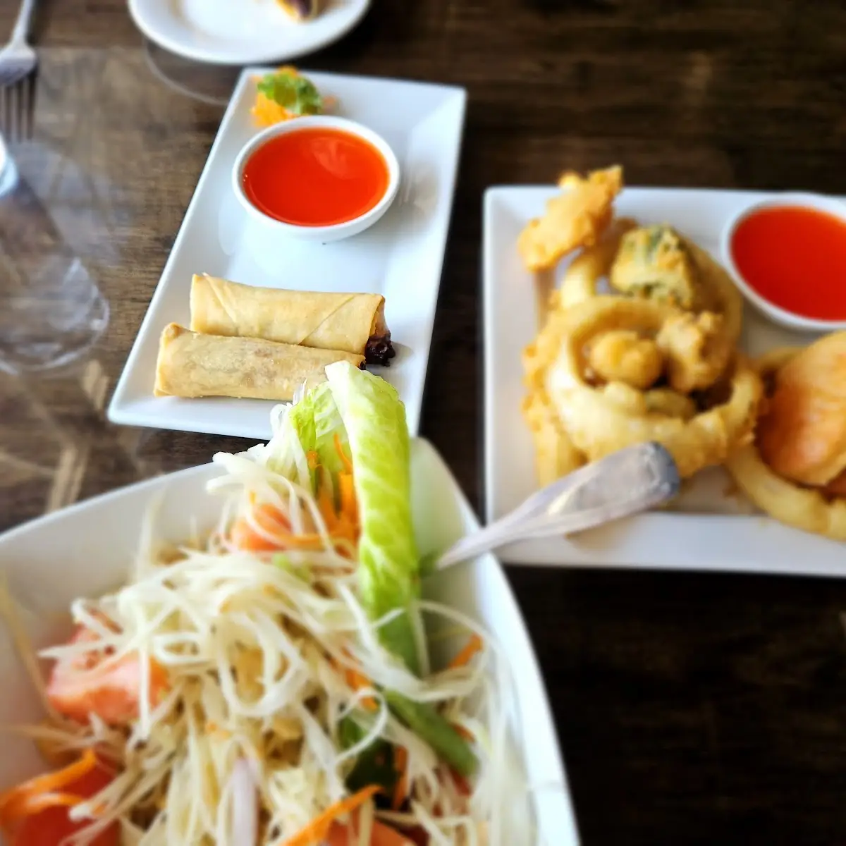 Spring Rolls Tempura Veggies Papaya Salad