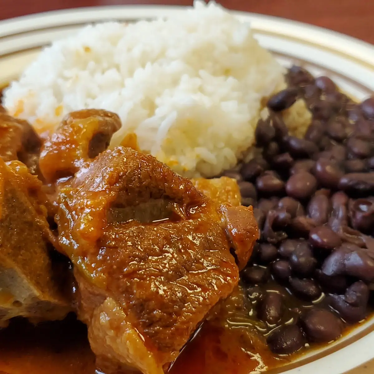 White Rice Beans and Goat Meat