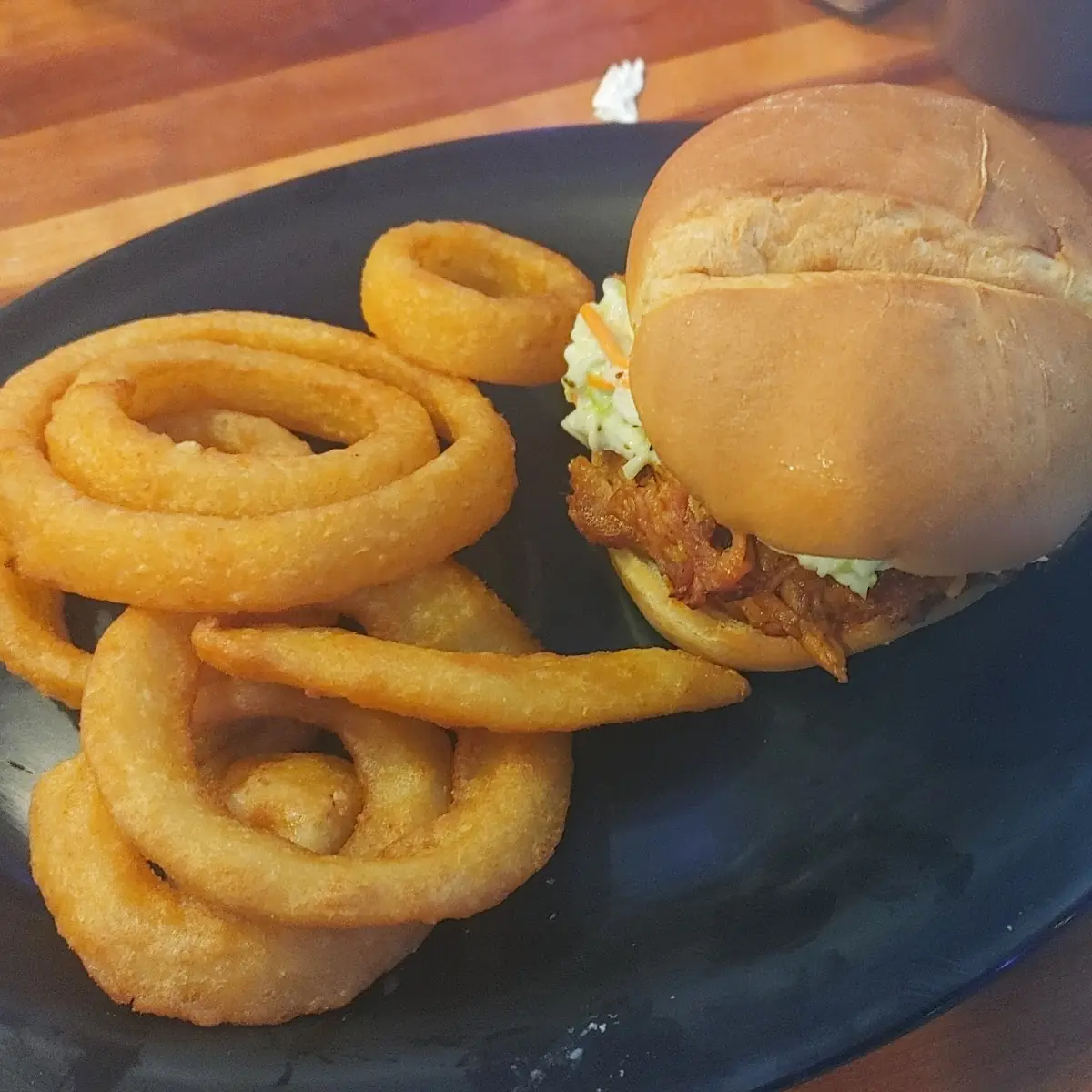 Carolina Pulled Pork Sandwich with Onion Rings