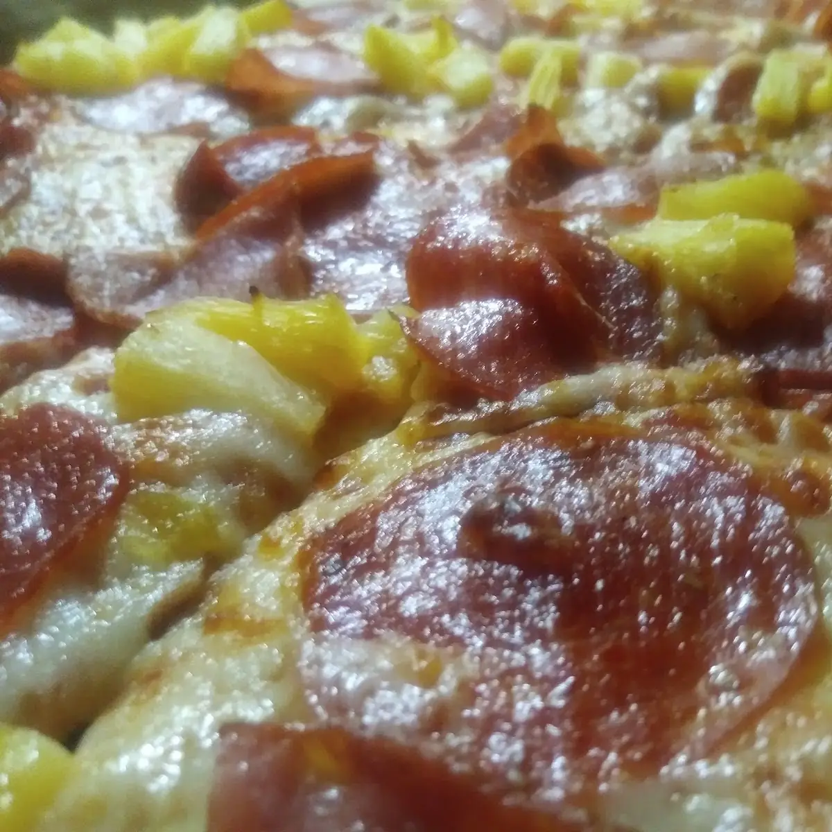 Thin Crust Pizza with Pepperoni Ham and Pineapple