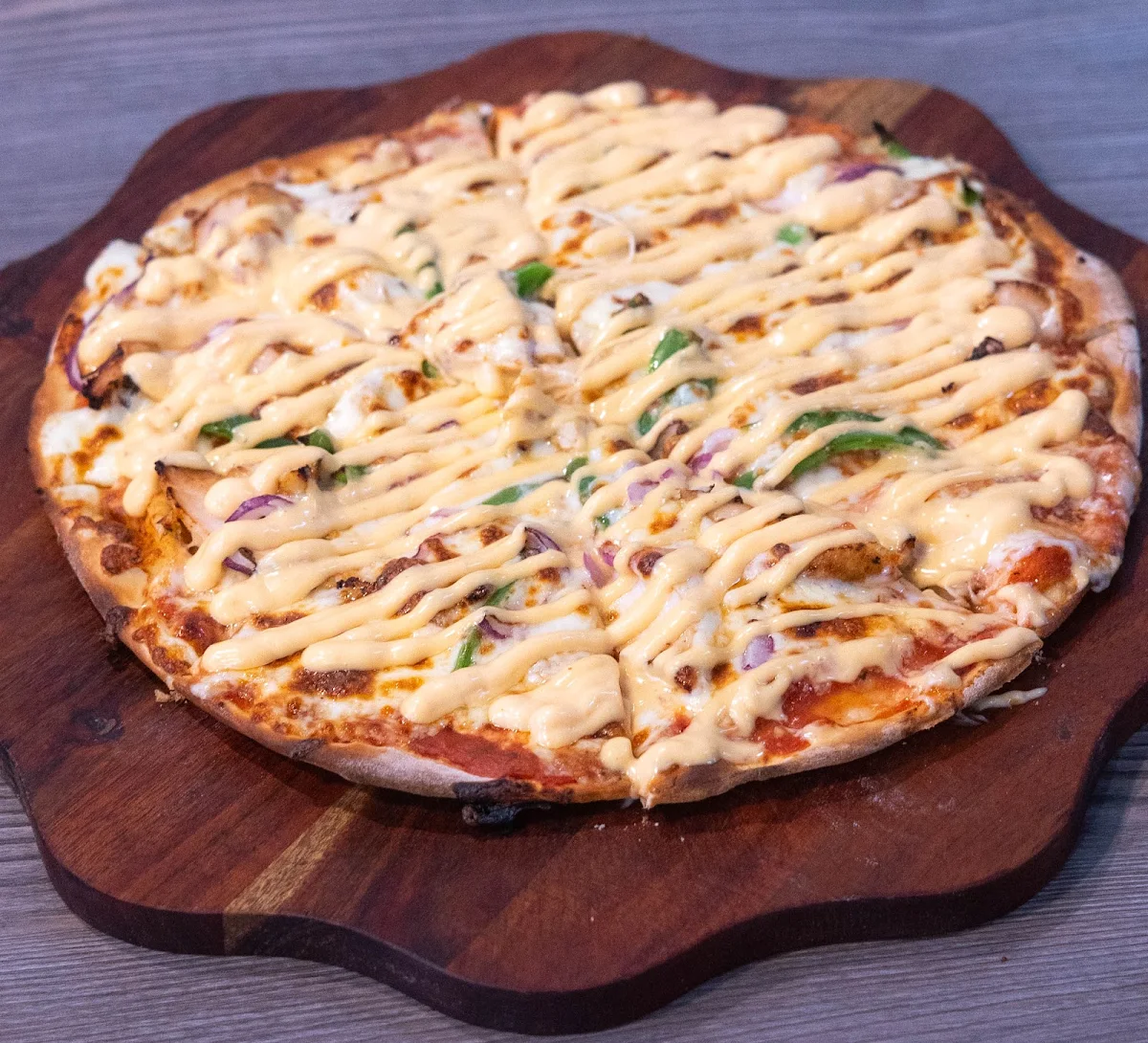 Pizza with Peri Peri Sauce, LA Moosh Bakery Cafe