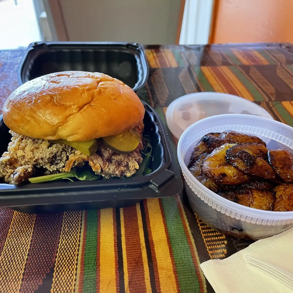 Fried Chicken Sandwich and Plantains
