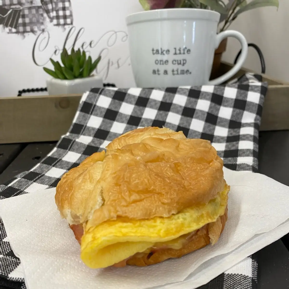 Ham & Cheese Omelet on Croissant