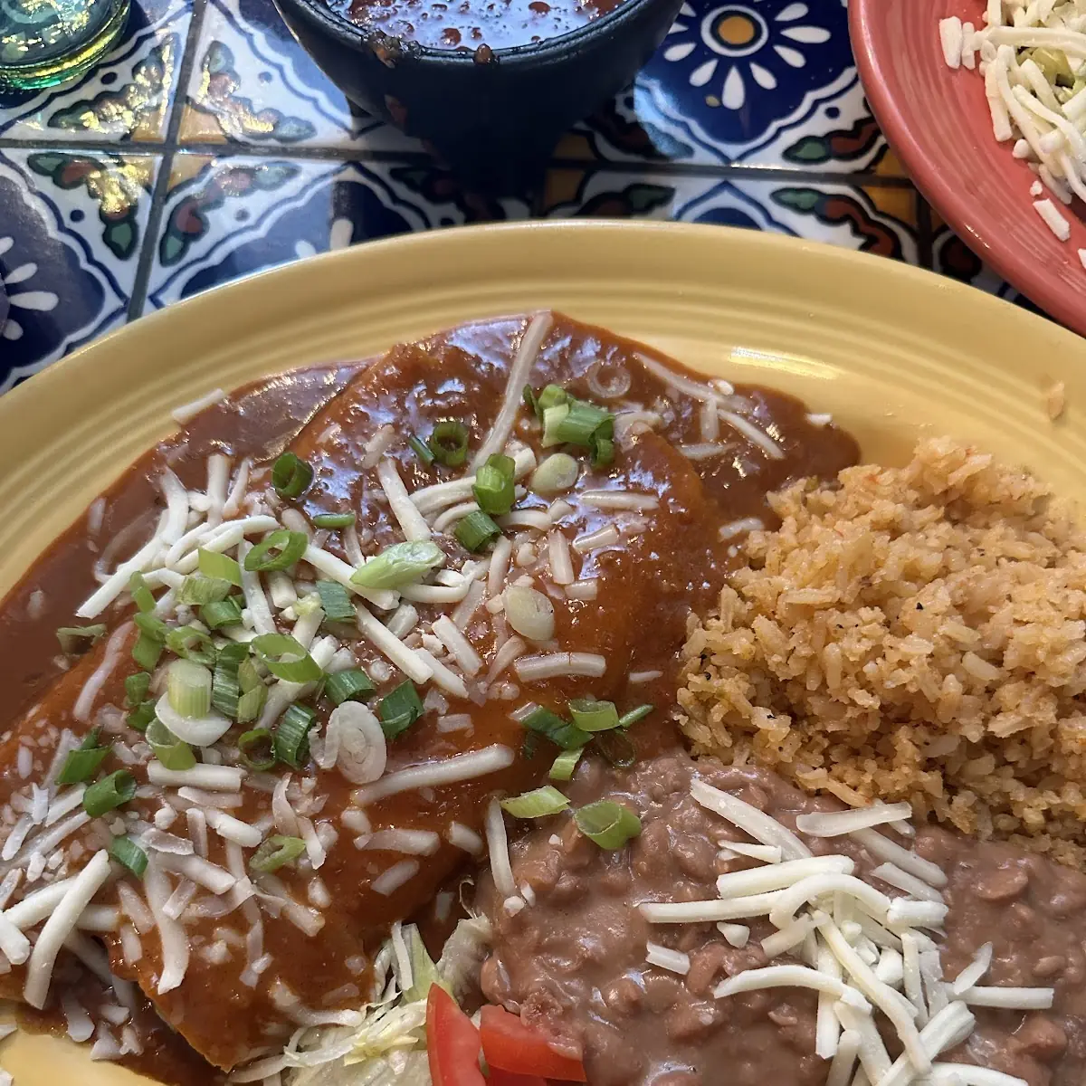 Two Item Combo Green Tomatillo Mushroom and Cheese Enchilada and Carne Asada Taco