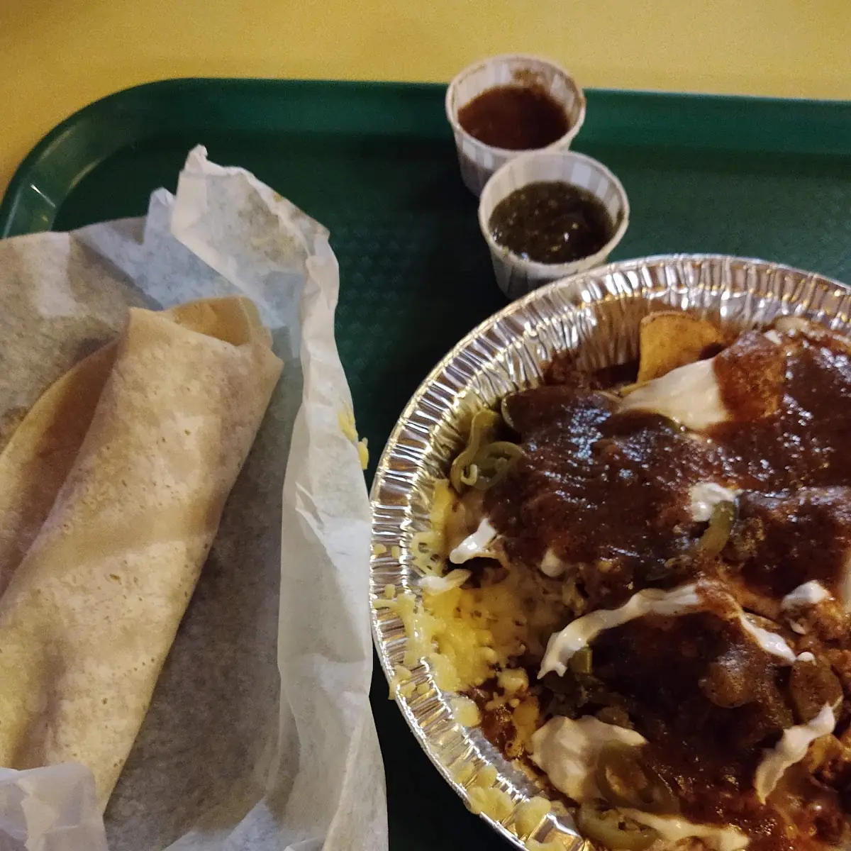 Beef and Bean Nachos and a Soft Taco
