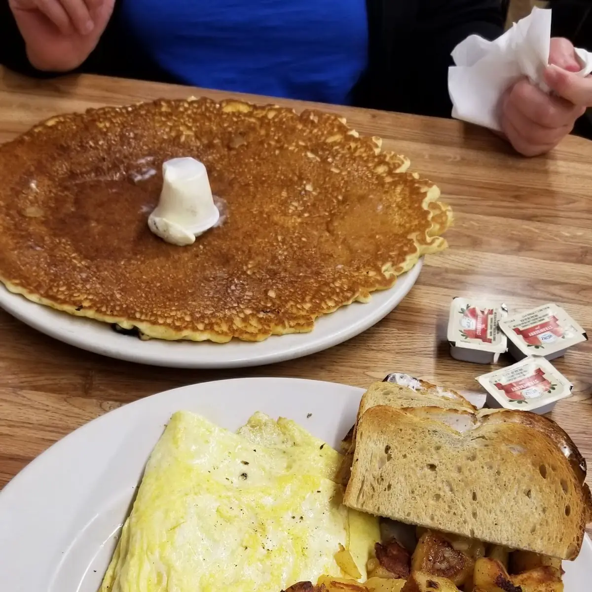 Cheese Omelette and Pancake with Home Fries