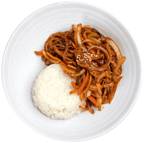 Glass Noodle with Rice 잡채밥, Kaokao