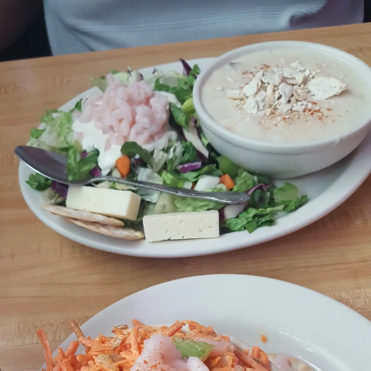 Clam Chowder and Shrimp Salad