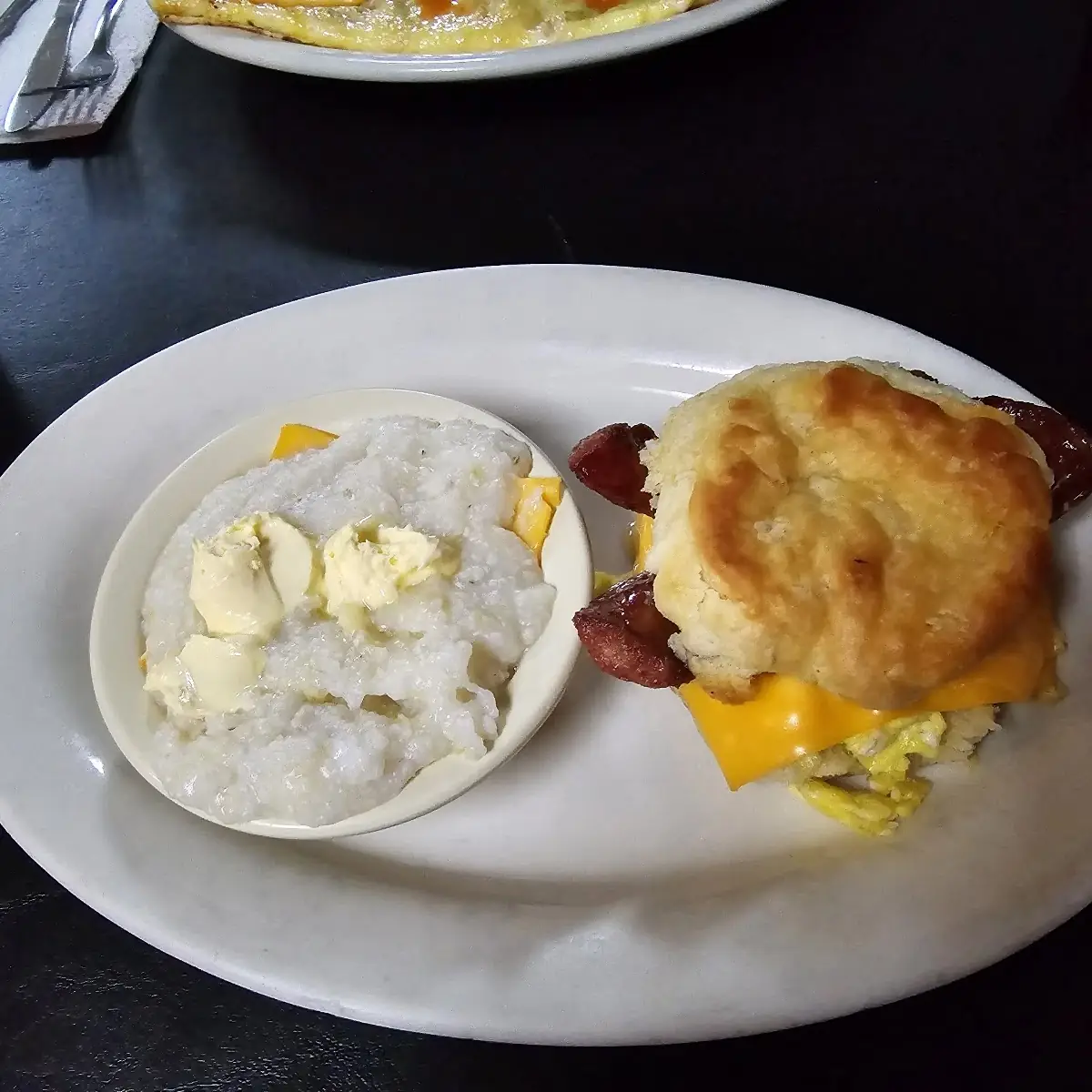 Link Sausage Egg & Cheese Biscuit with Cheese Grits