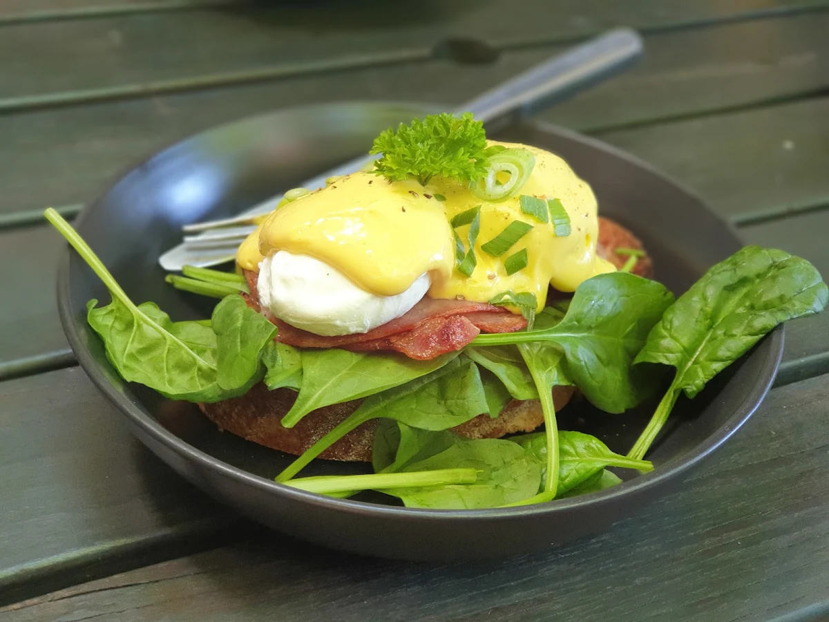 Eggs Benedict with Bacon on Thick Cut Sourdough, The Tea Club Cafe