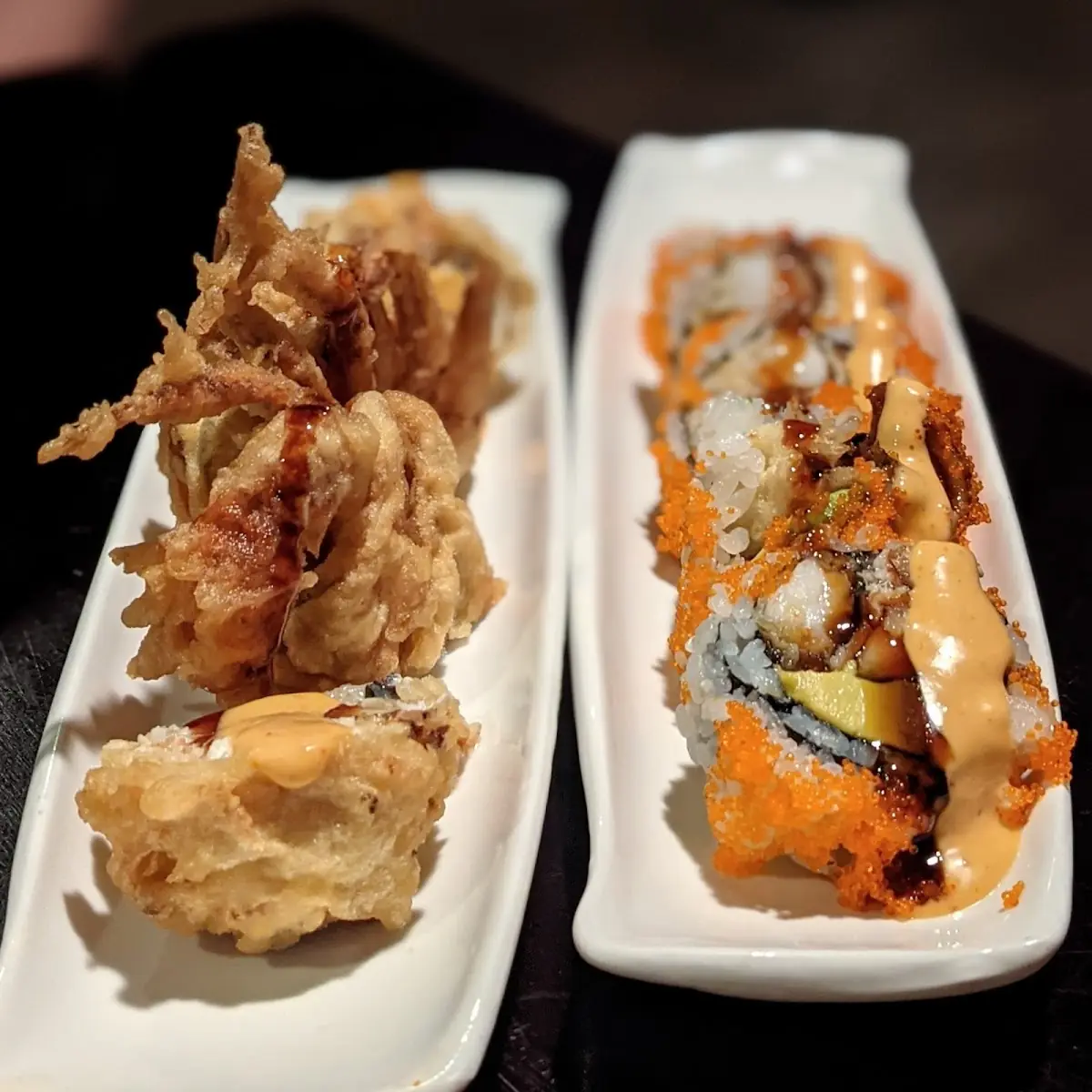 Soft Shell Crab Left Dancing Eel Roll Right