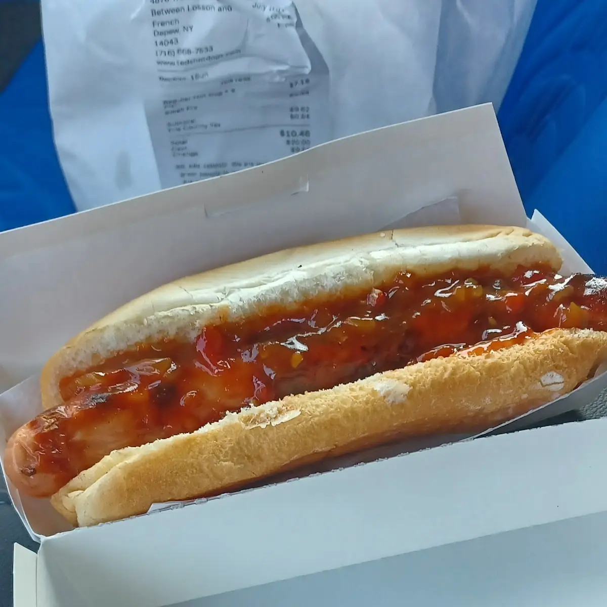 Ted''S Regular Hot Dog w Teds Hot Sauce