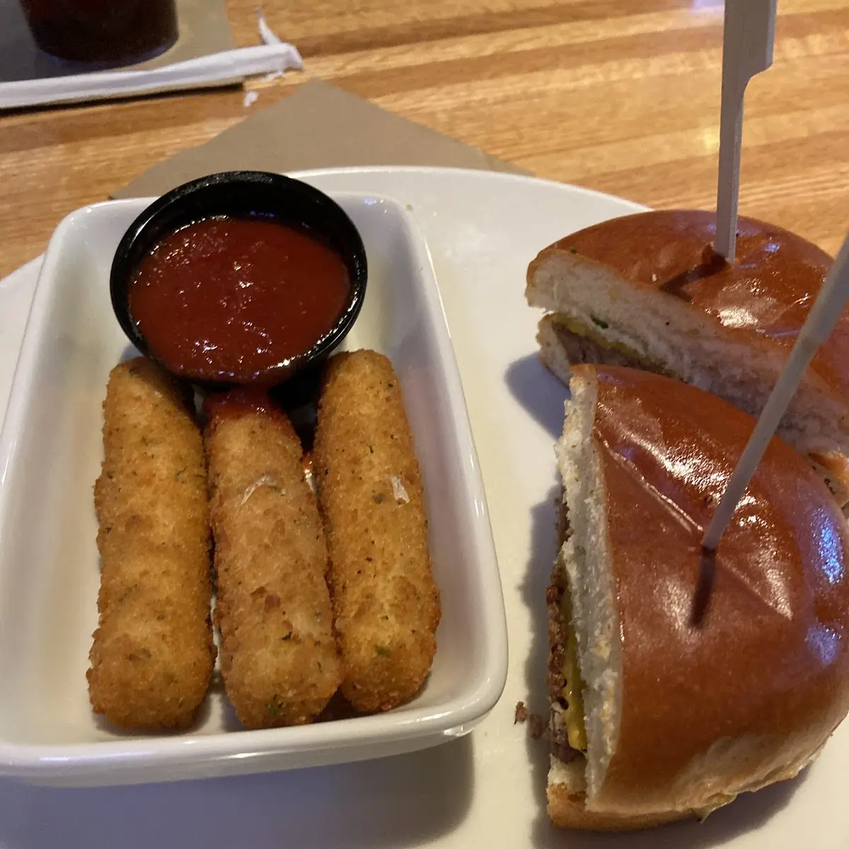 Cheese Burger and Mozzarella Sticks