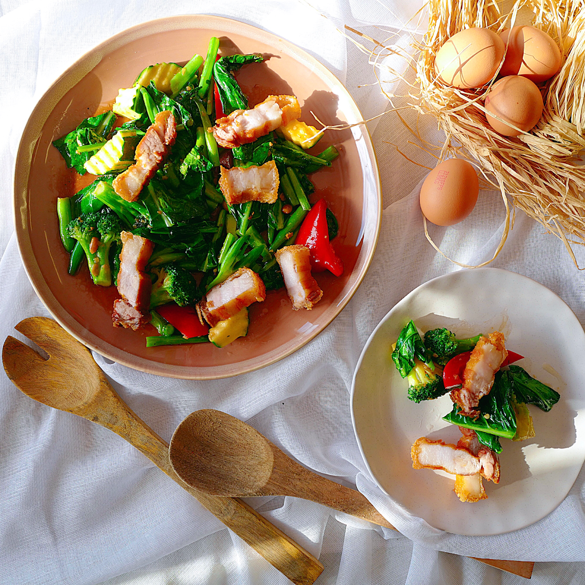 Stir Fried Seasonal Green Vegetables with Roasted Duck, CHIM YOUNG THAI TAREE