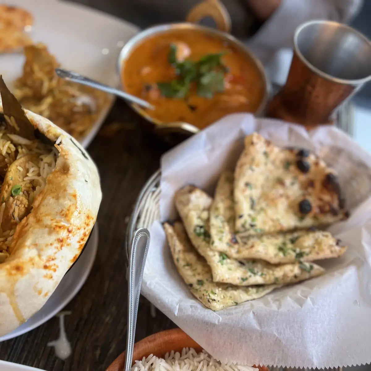 Chicken Biryani Curry and Garlic Naan