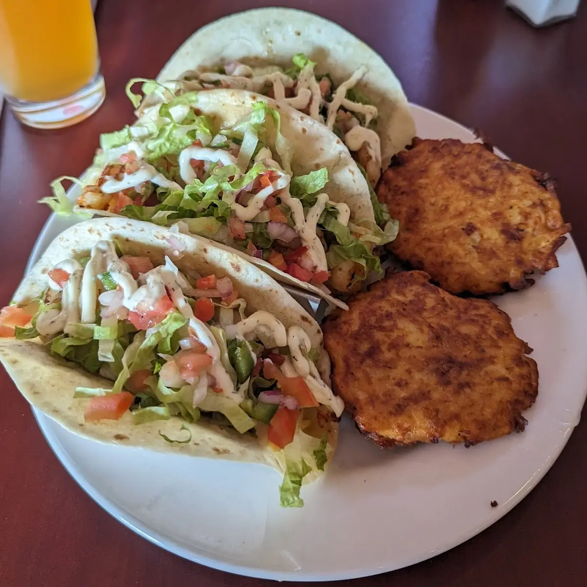 Blackened Shrimp Tacos and Potato Pancakes