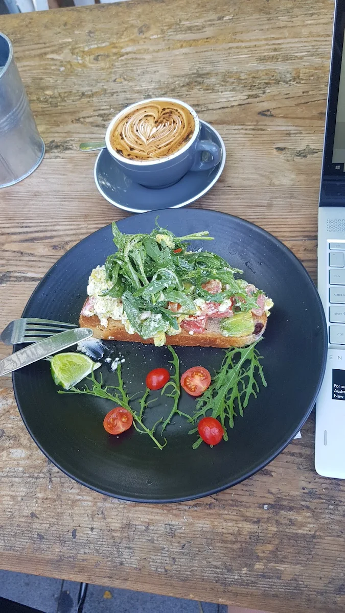 Olive Toast with Tomato Fetta and Avocado, Coffee Brothers.