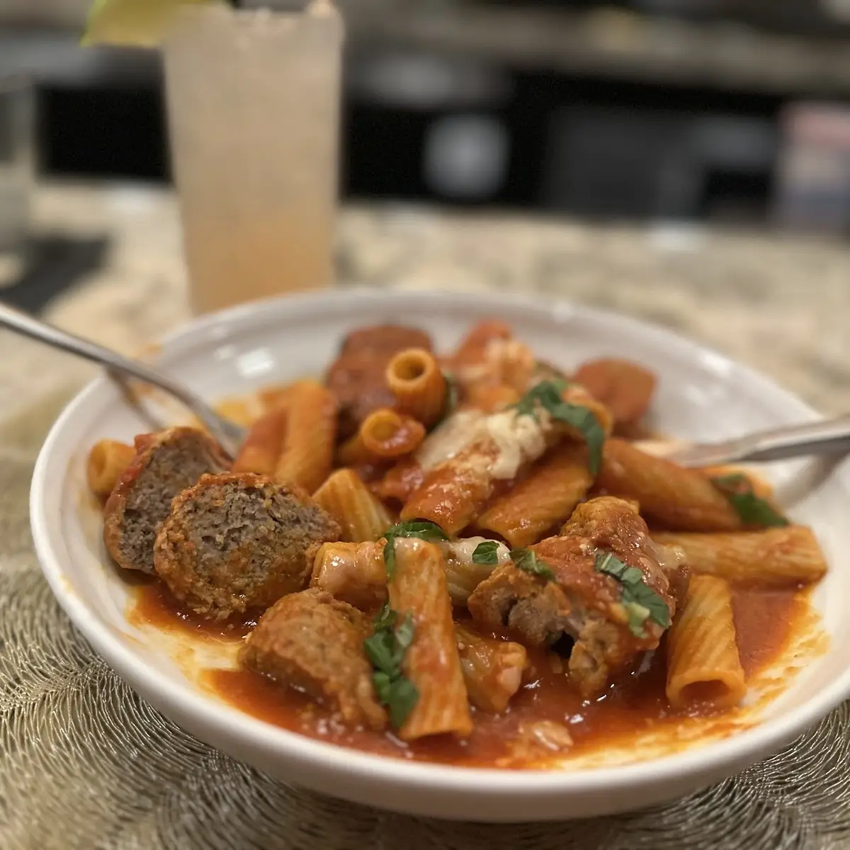 Meatballs and Pasta in Tomato Sauce