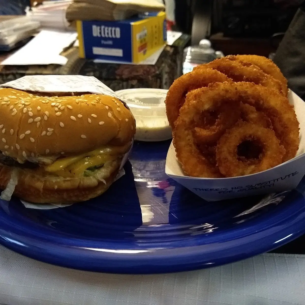 Double Cheeseburger and Onion Rings