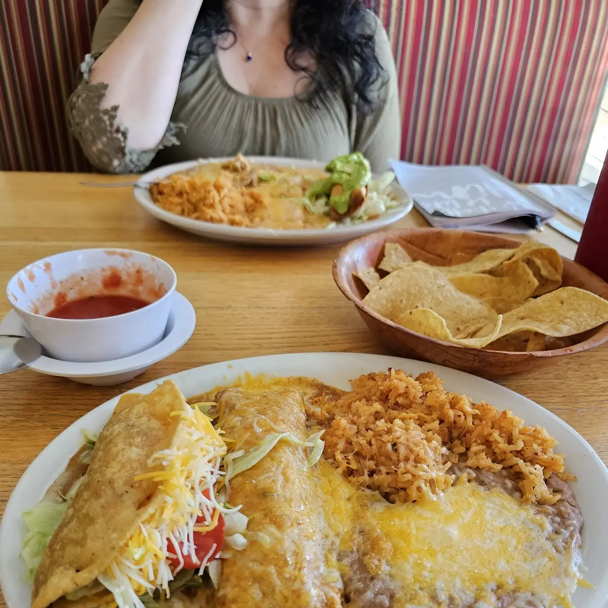 Shredded Beef Taco & Chicken Enchilada with Rice and Beans