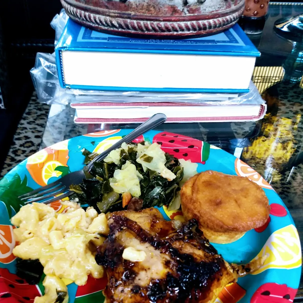Baked Chicken Greens and Cabbage Macaroni Cornbread