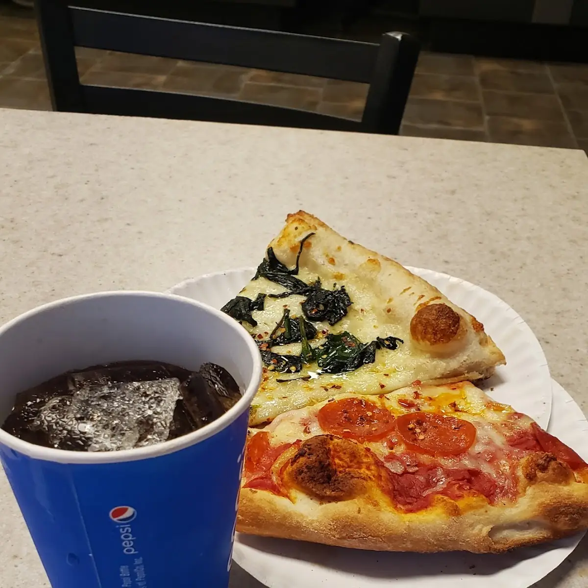 Pepperoni Pizza and White Pie with Spinach