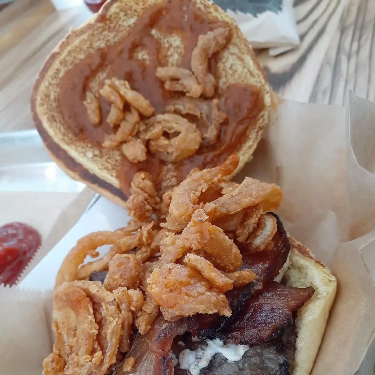 Bacon Burger with Onion Straws