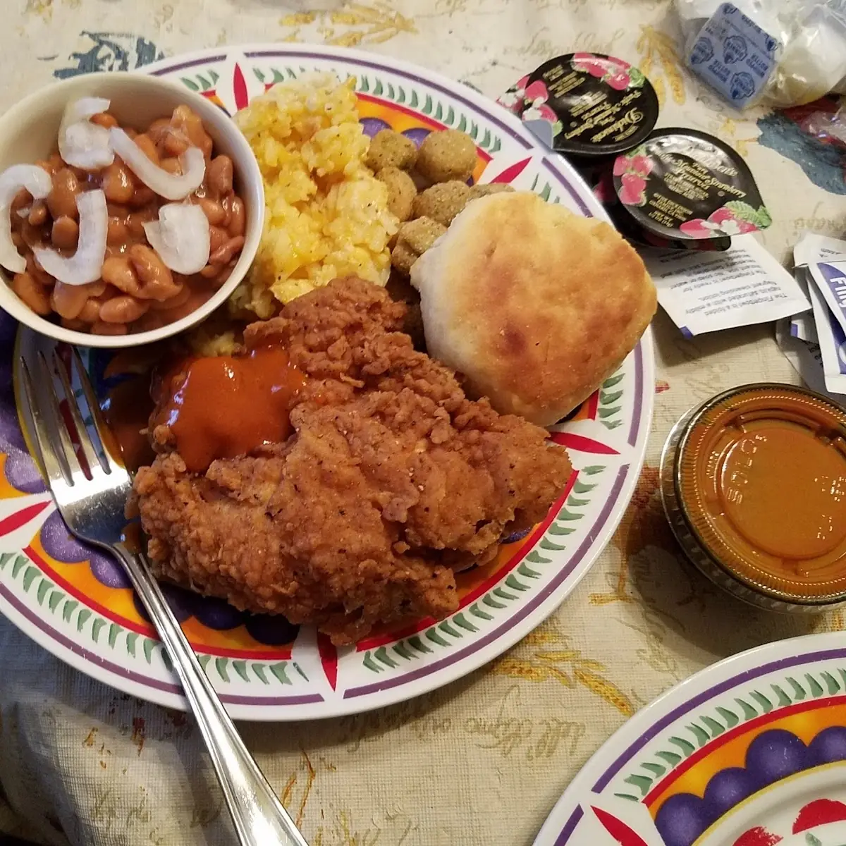 Fried Chicken Okra Pinto Beans Mac & Cheese Biscuit