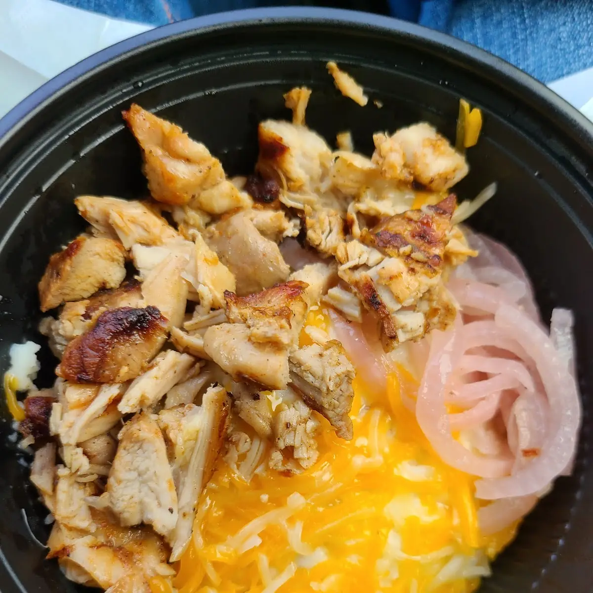 Grilled Chicken with Mashed Potatoes Cheese and Onions