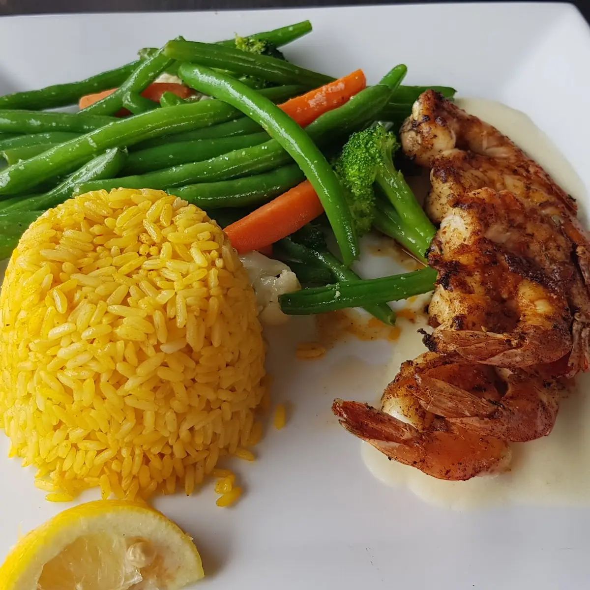 Grilled Lobster Tail with Rice and Vegetables