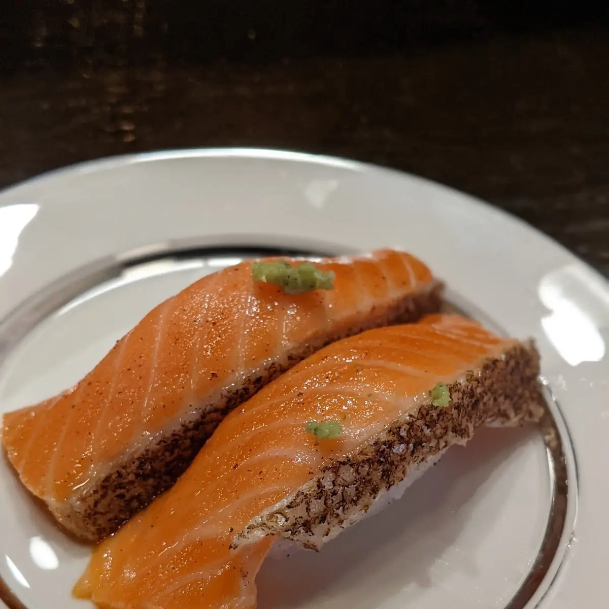 Seared Salmon Nigiri with Scallions