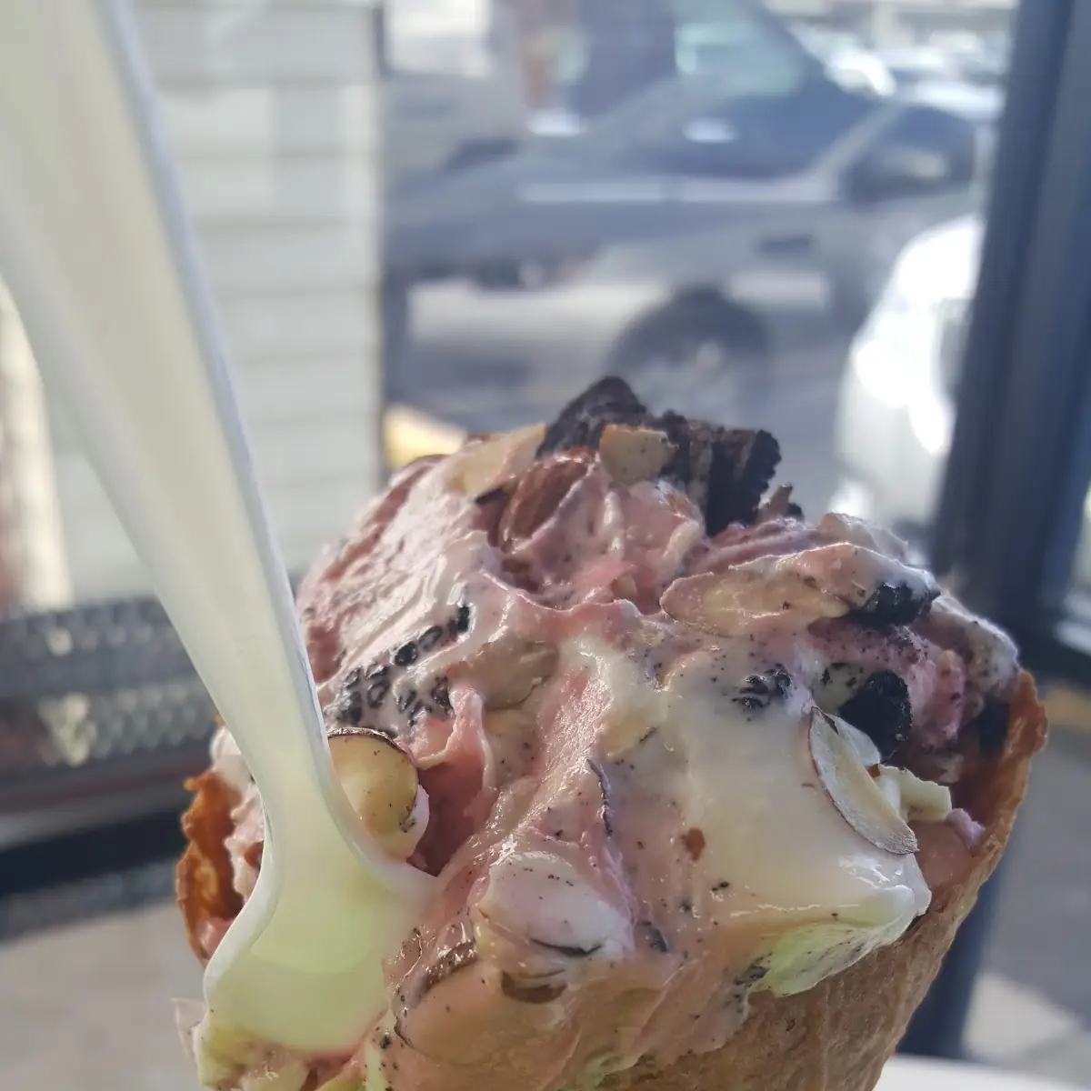 Raspberry N Sweet Cream with Oreos and Almonds
