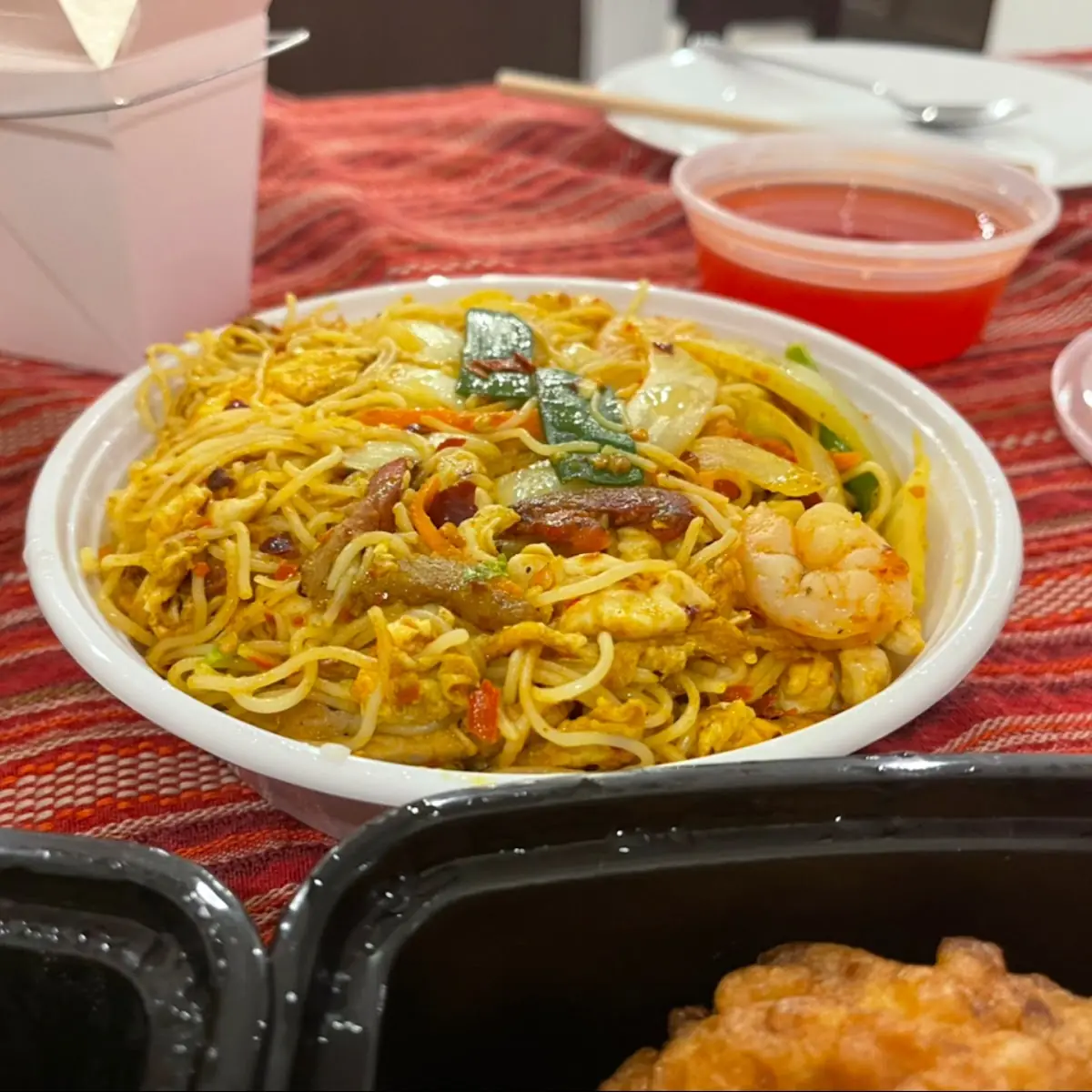 Shrimp Chow Mein with Soda