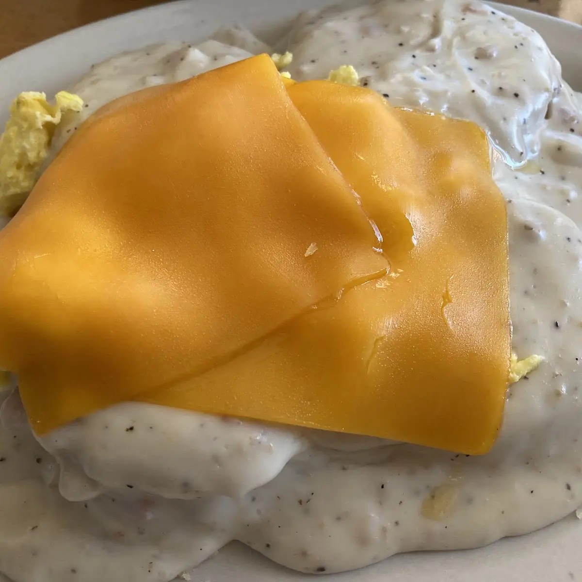 Biscuits and Gravy Scrambled Eggs Cheddar