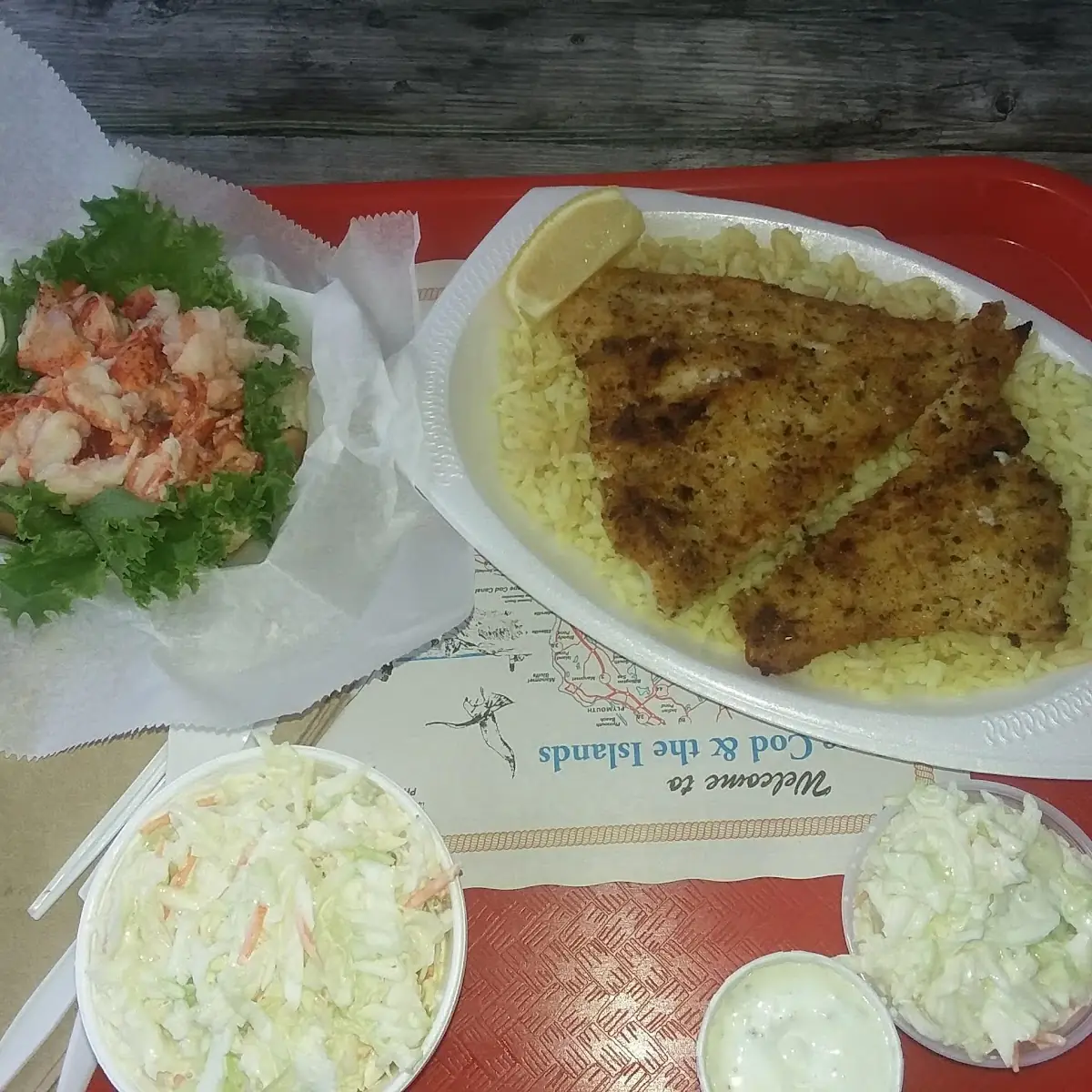 Lobster Roll and Broiled Haddock
