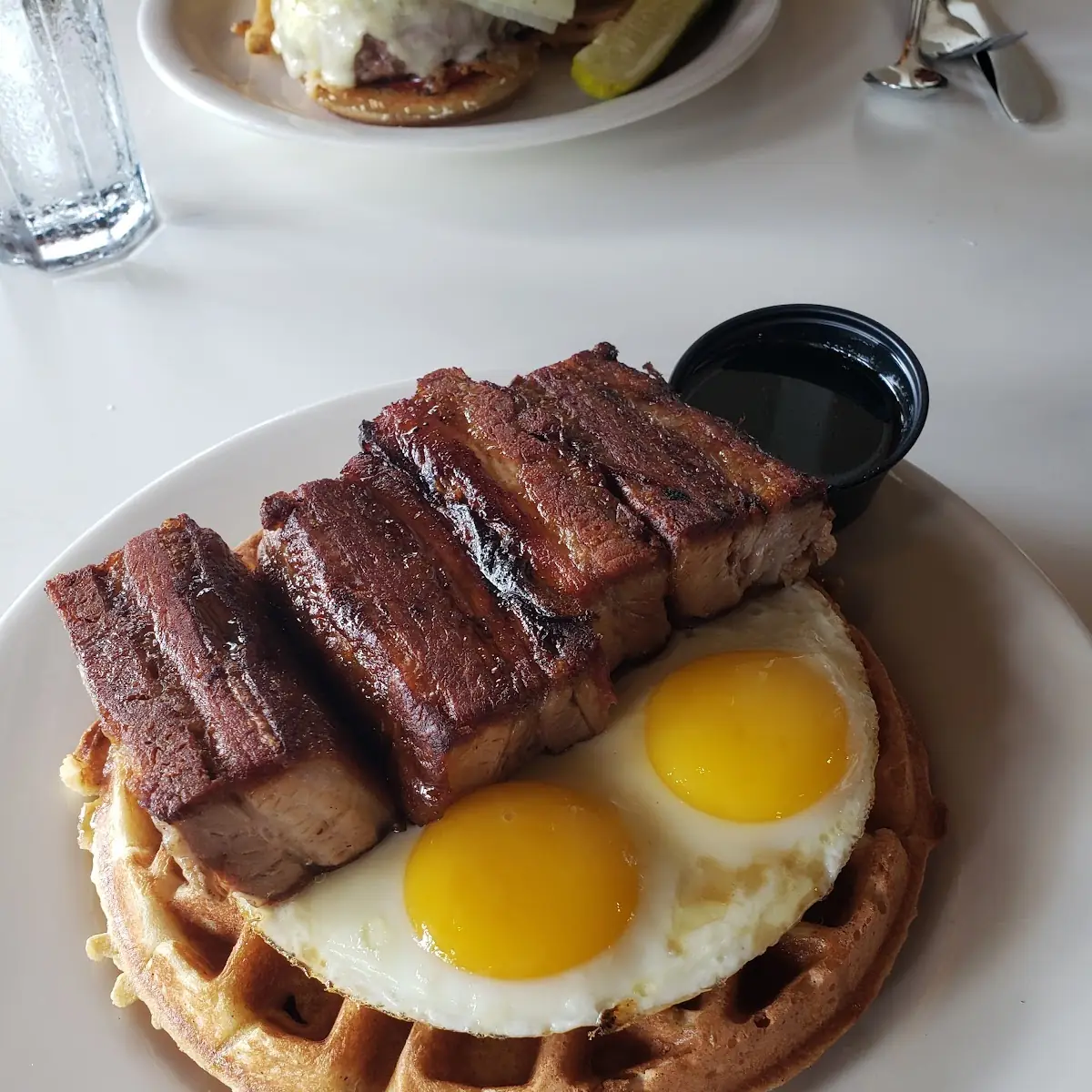 Pork Belly Waffle with Poached Eggs