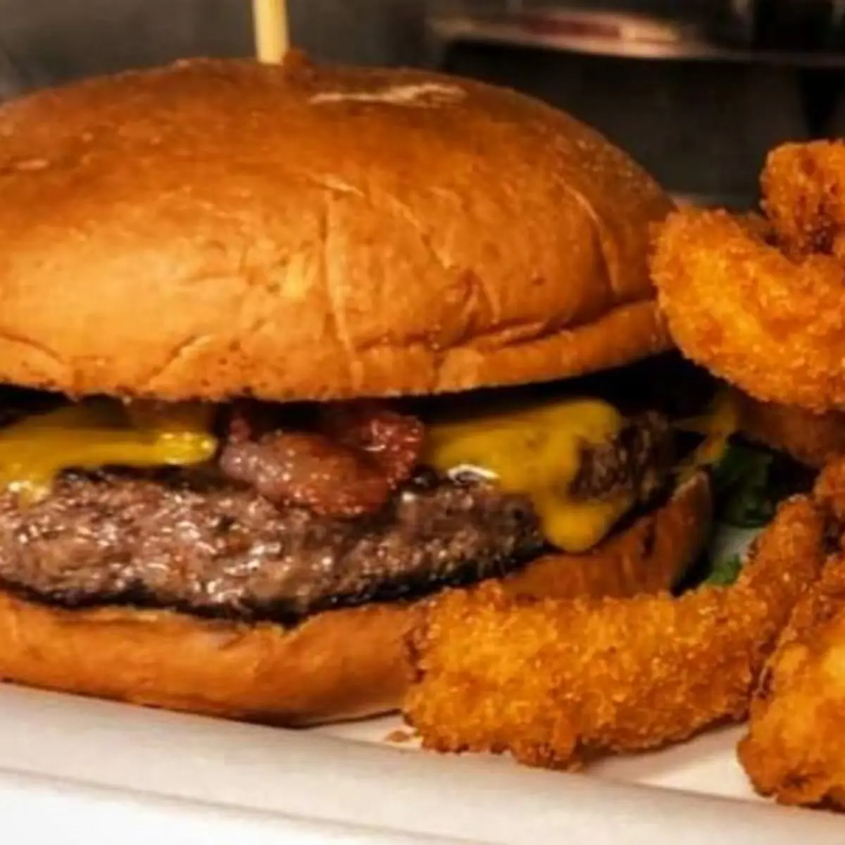Bacon Cheeseburger and Onion Rings
