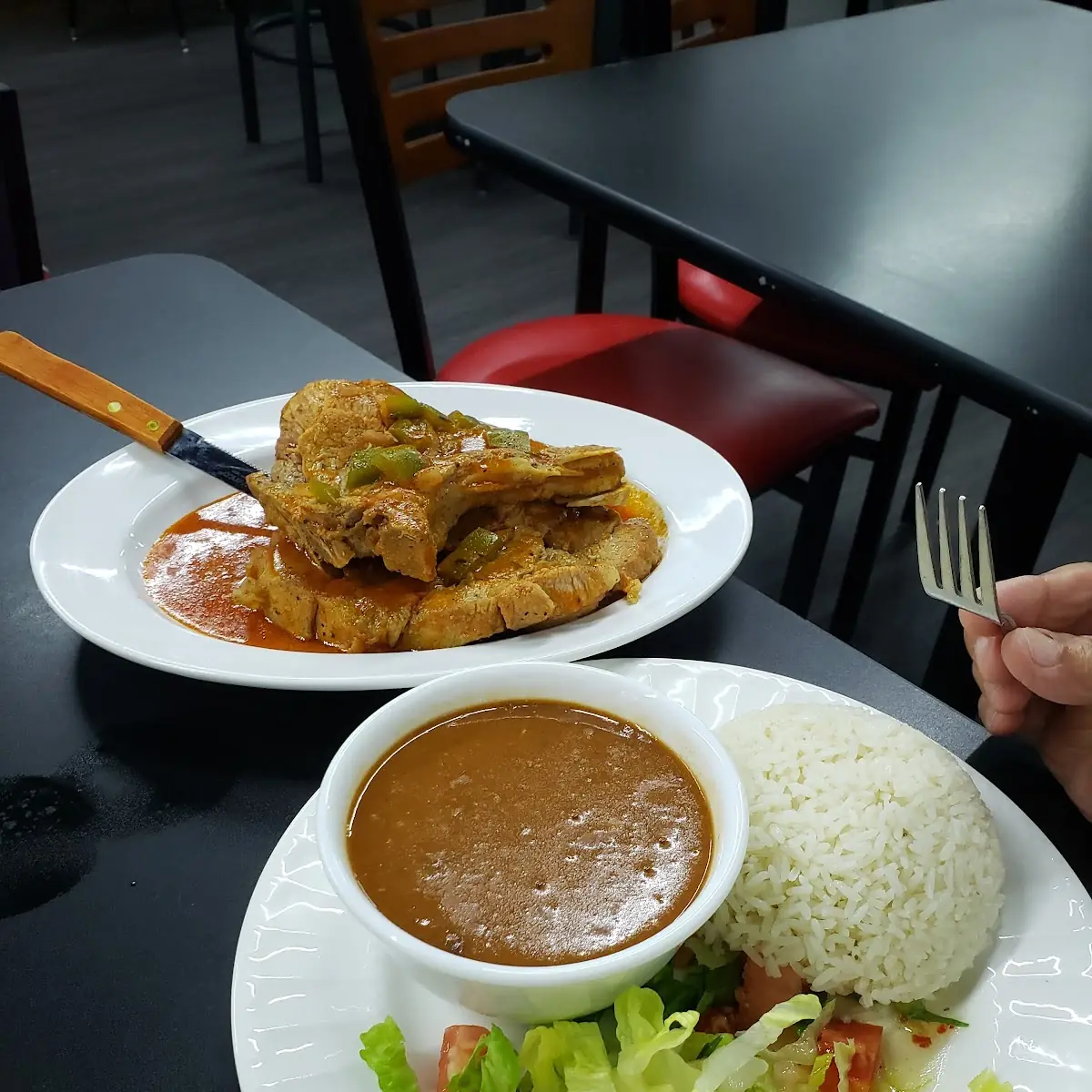 Stewed Pork Chops with White Rice and Red Beans