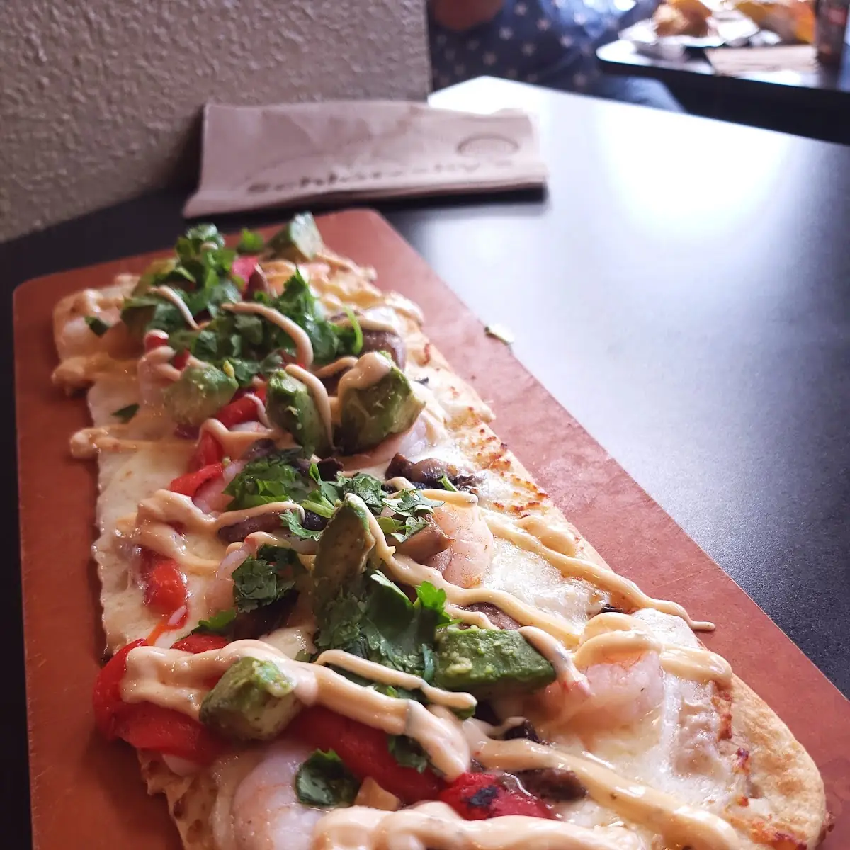 California Shrimp Avocado Flatbread Pizza