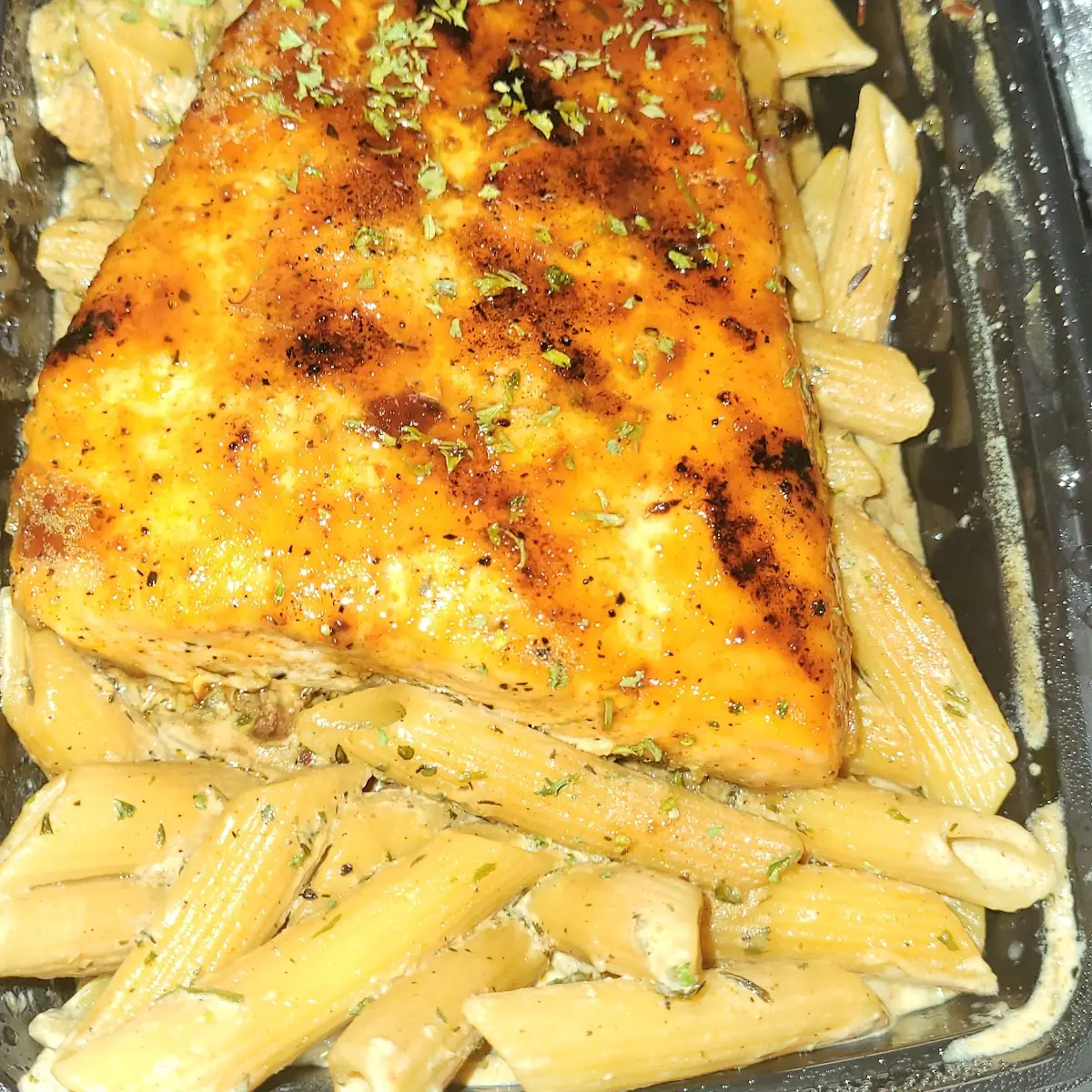 Brooklyn Pasta with Tamarind Glazed Salmon