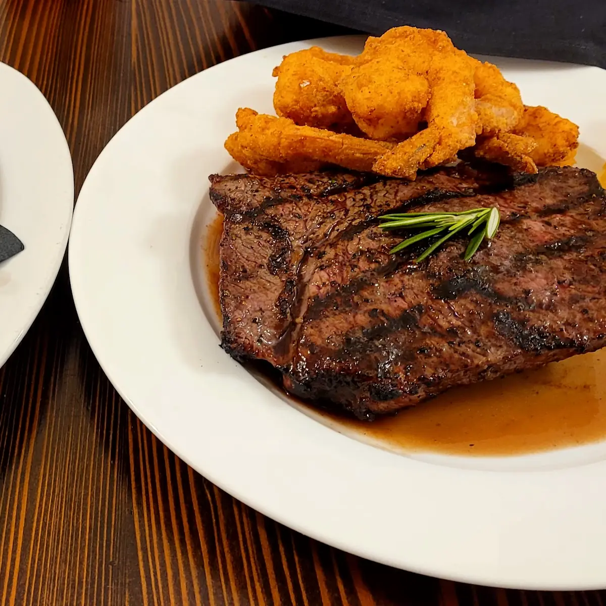 Sirloin Steak with Fried Shrimp & Mac and Cheese