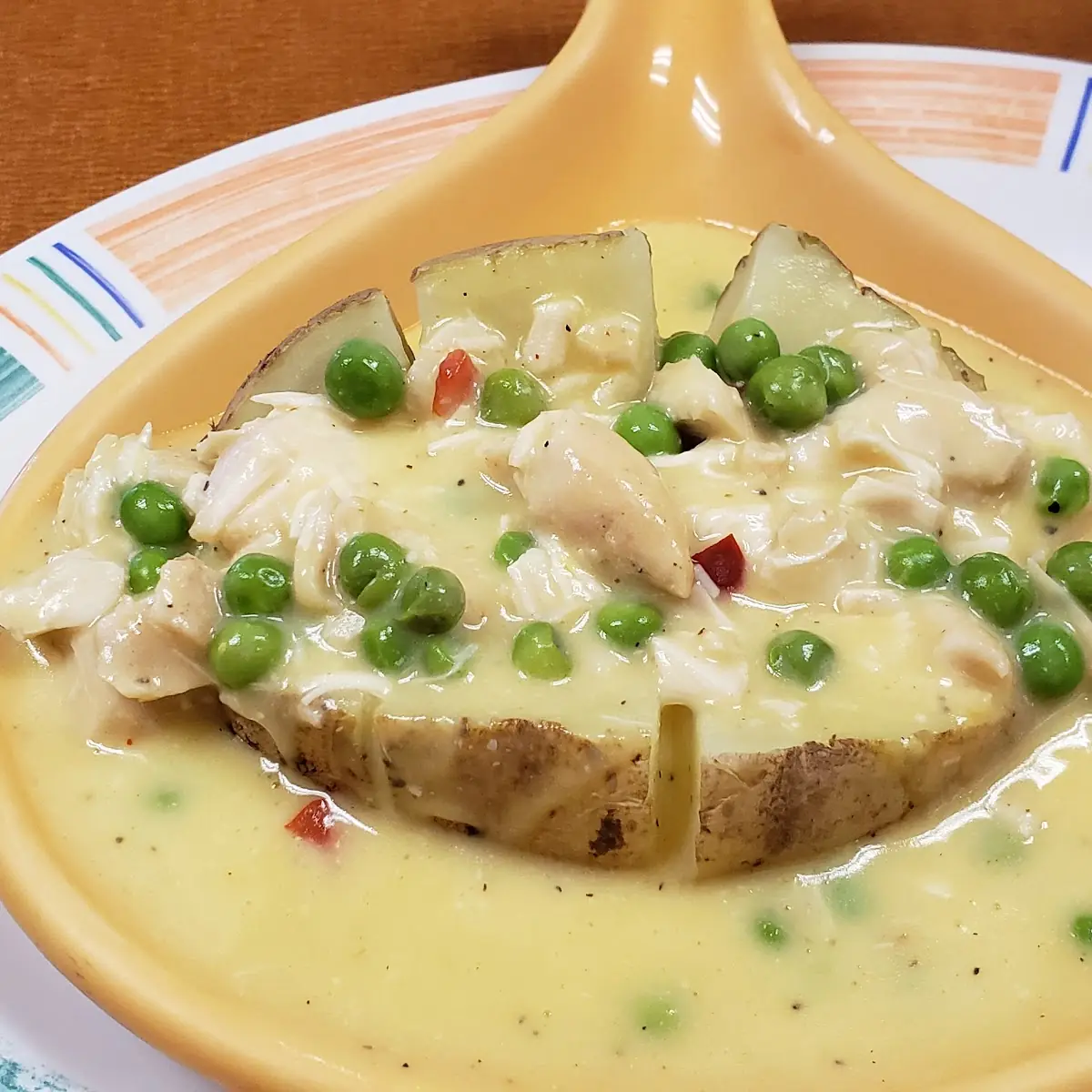 Chicken Ala King over a Baked Potato