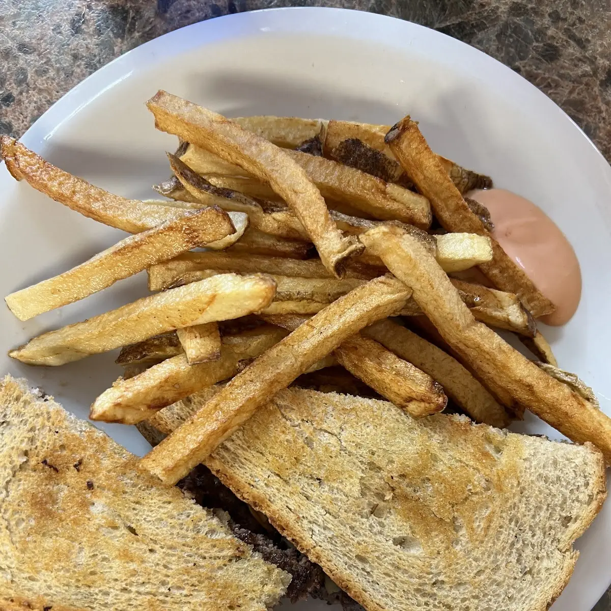 1/2 Lb Burger Patty & Eggs, Toast and Hash Browns