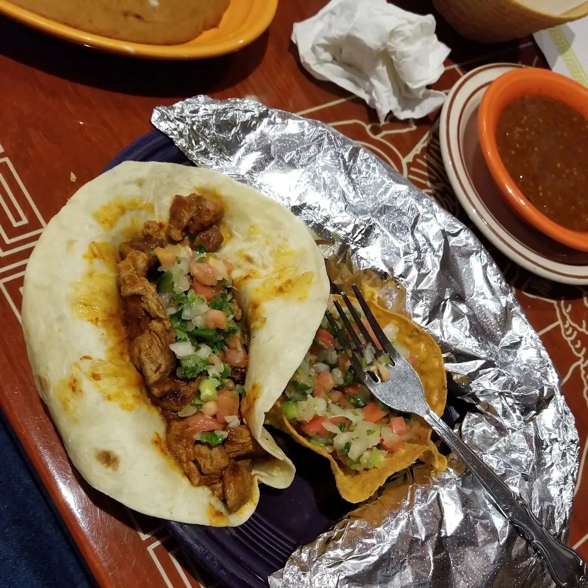 One Bean Tostada One Cheese Enchilada & Fried Beans